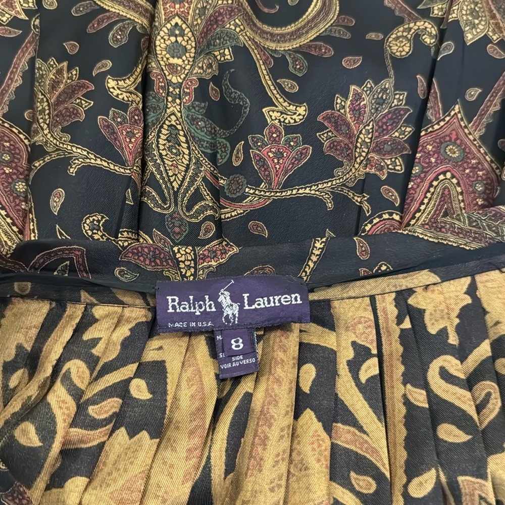 Ralph Lauren 100% Silk Paisley Vintage Purple Label Pockets Pull On Maxi Skirt 8 - Picture 3 of 13